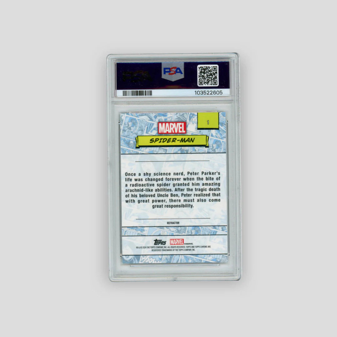 2024 Topps Chrome Marvel Spider-Man Refractor (PSA 9) - Image 2
