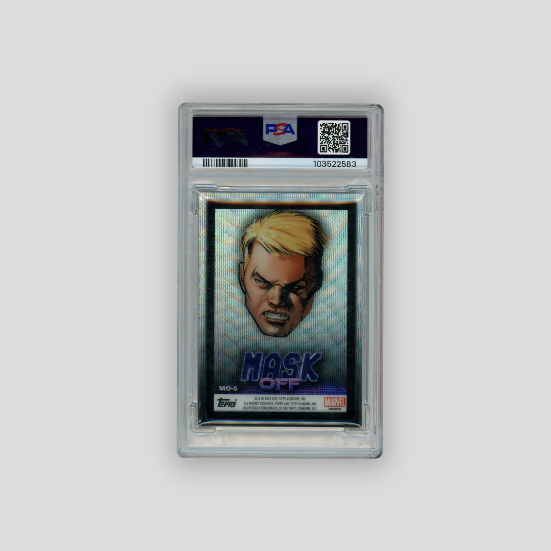 2024 Topps Chrome Marvel Steve Rogers / Captain America Mask Off  Black Wave /10 (PSA 9) - Image 2